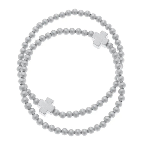 Cross Ball Stretch Bracelet Silver