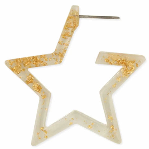 Gold Foil Star Acetate Hoop Earrings