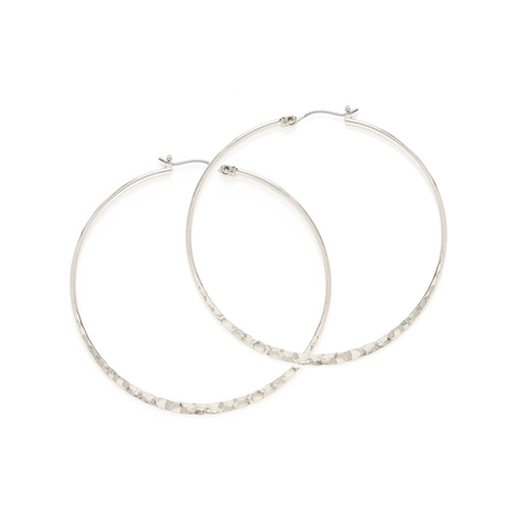 Silver Hammered Hoop Earrings