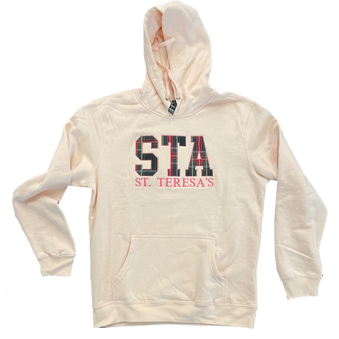 X Stitch Plaid Applique Hoodie Pink