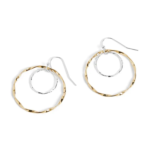 Mixed Metal Double Wavy Hoop Earrings