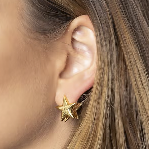 14K Dipped Star Shaped Huggie Earrings