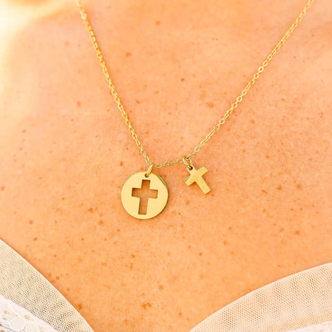 Cutout Cross Necklace- Gold