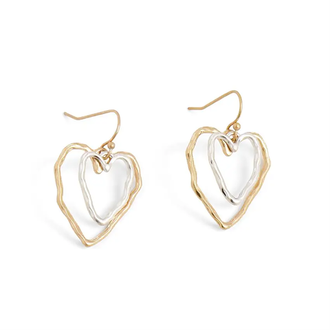 Mixed Metal Double Heart Earrings