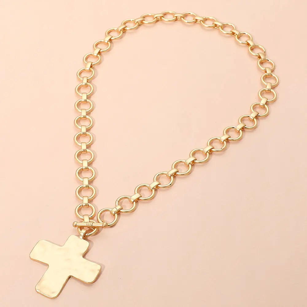 Hammered Cross Chunky Chain