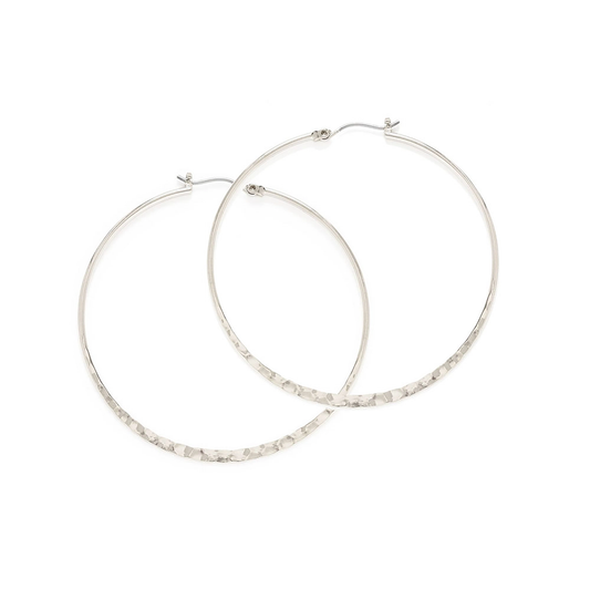 Silver Hammered Hoop Earrings