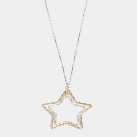 Mixed Metal Double Star Necklace