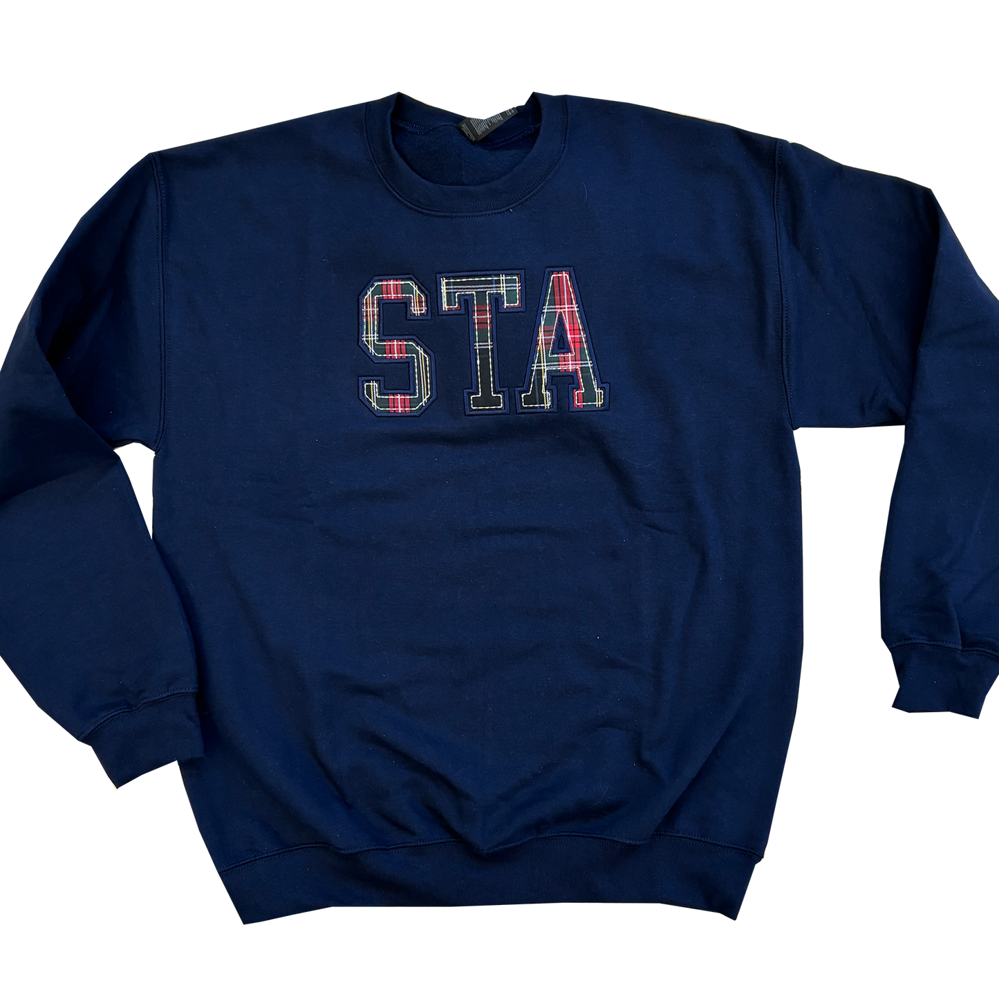 STA Plaid Appliqued Crewneck Sweatshirt Navy