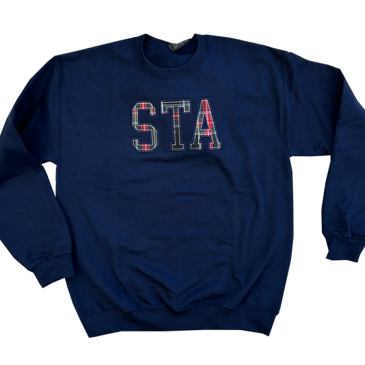 STA Plaid Appliqued Crewneck Sweatshirt Navy