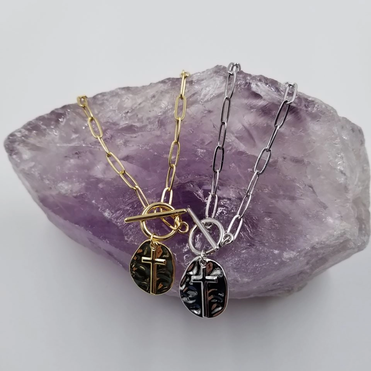 Hammered Cross Paperclip Necklace