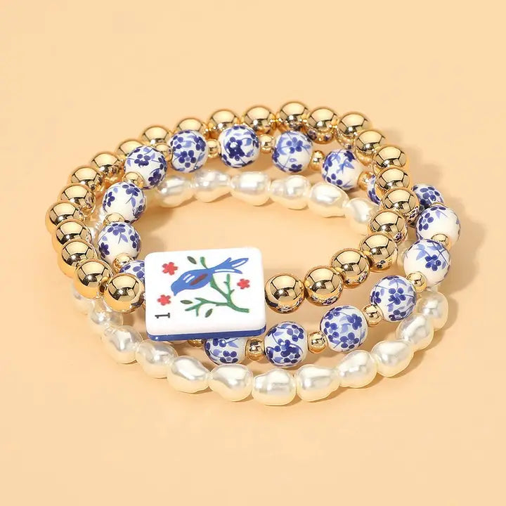 Mahjong Charm 3PC Stretch Bracelets
