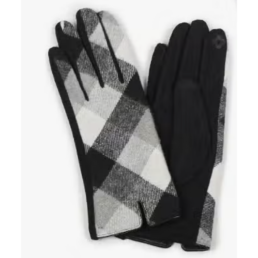 Plaid Faux Suede Gloves