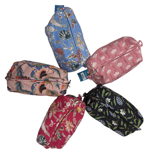 Cotton Block Print Cosmetic Pouch Large