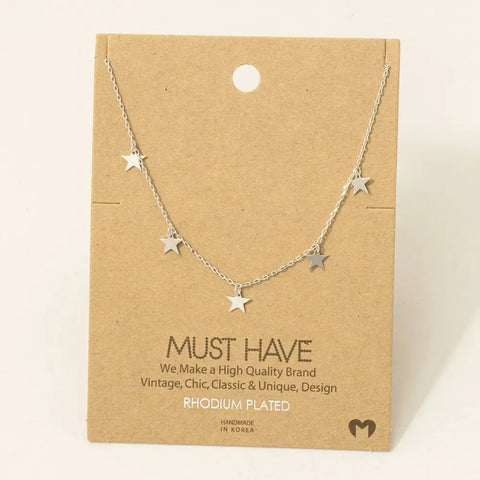 Multi Mini Star Charm Necklace- Silver