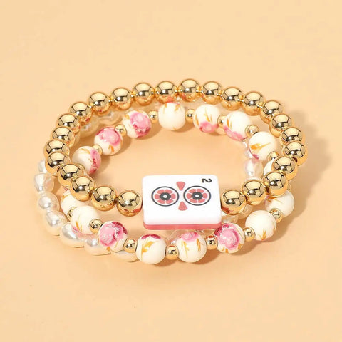 Mahjong Charm 3PC Stretch Bracelets