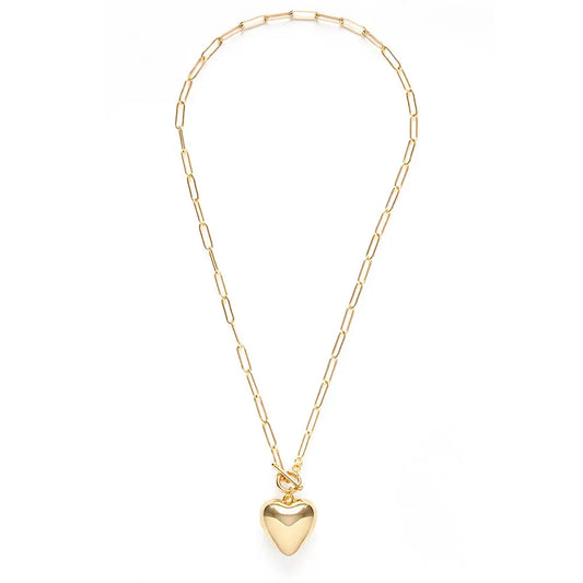 Puffed Heart and Toggle Chain Necklace