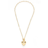 Puffed Heart and Toggle Chain Necklace