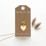 Puffed Heart and Toggle Chain Necklace