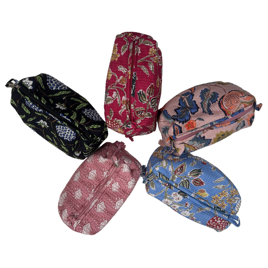 Cotton Block Print Cosmetic Pouch Small