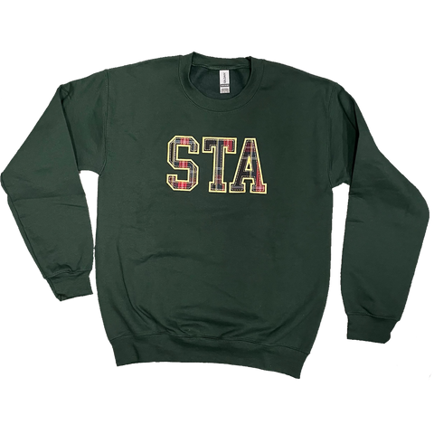 STA Plaid Appliqued Crewneck Sweatshirt Green