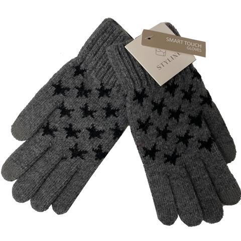 Starry Winter Night Smart Touch Gloves Gray