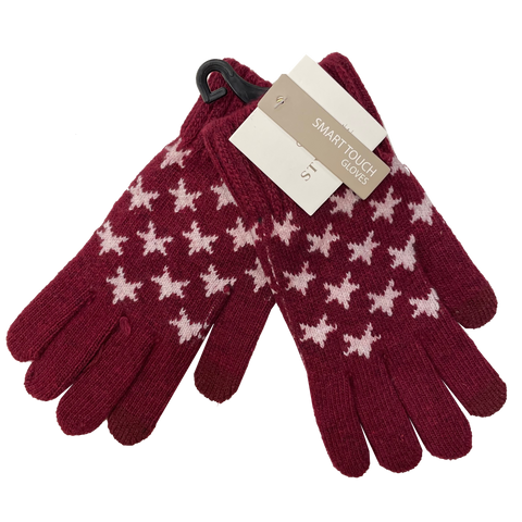 Starry Winter Night Smart Touch Gloves Red
